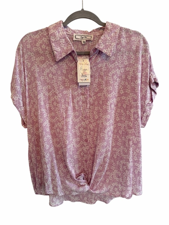 Hippie Rose Other - Hippie Rose Lavender Floral Knot-Hem Collared Blouse